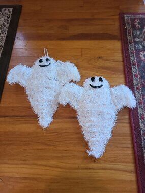 2 VTG Greenbrier Tinsel Ghost Hanging Halloween Decor Prop 15"